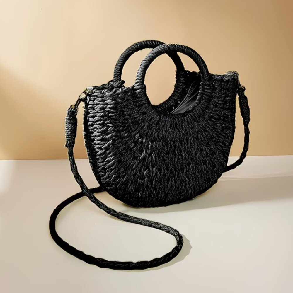 Half-Moon Shaped Woven Handbag, Crossbody Small Bag, Beach Bag, Shoulder Bag NEW